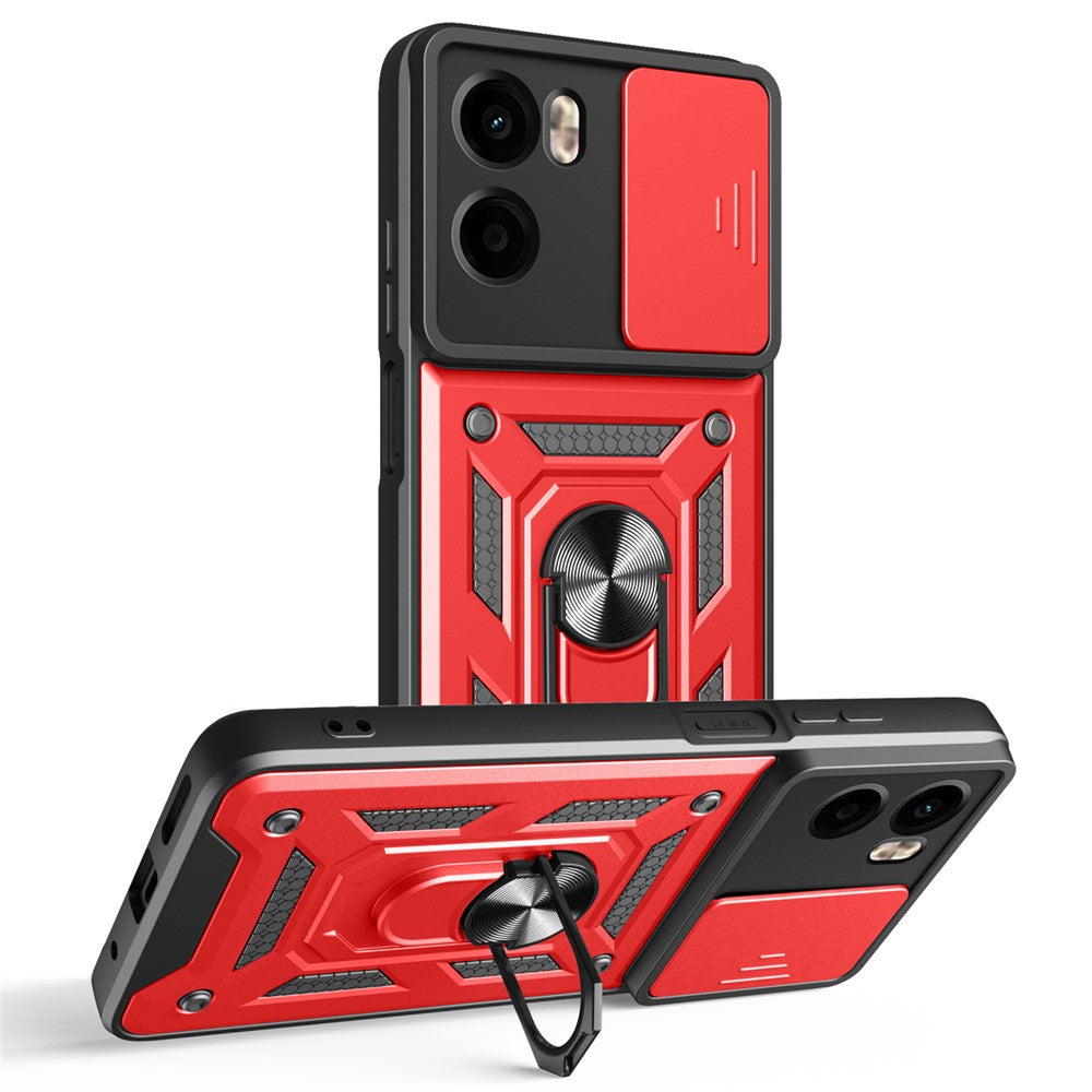 For Motorola Moto G05 4G Case with Slide Camera Lid PC + TPU Kickstand Phone Cover
