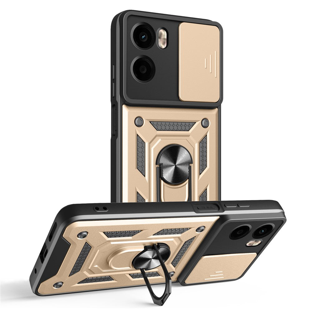 For Motorola Moto G05 4G Case with Slide Camera Lid PC + TPU Kickstand Phone Cover