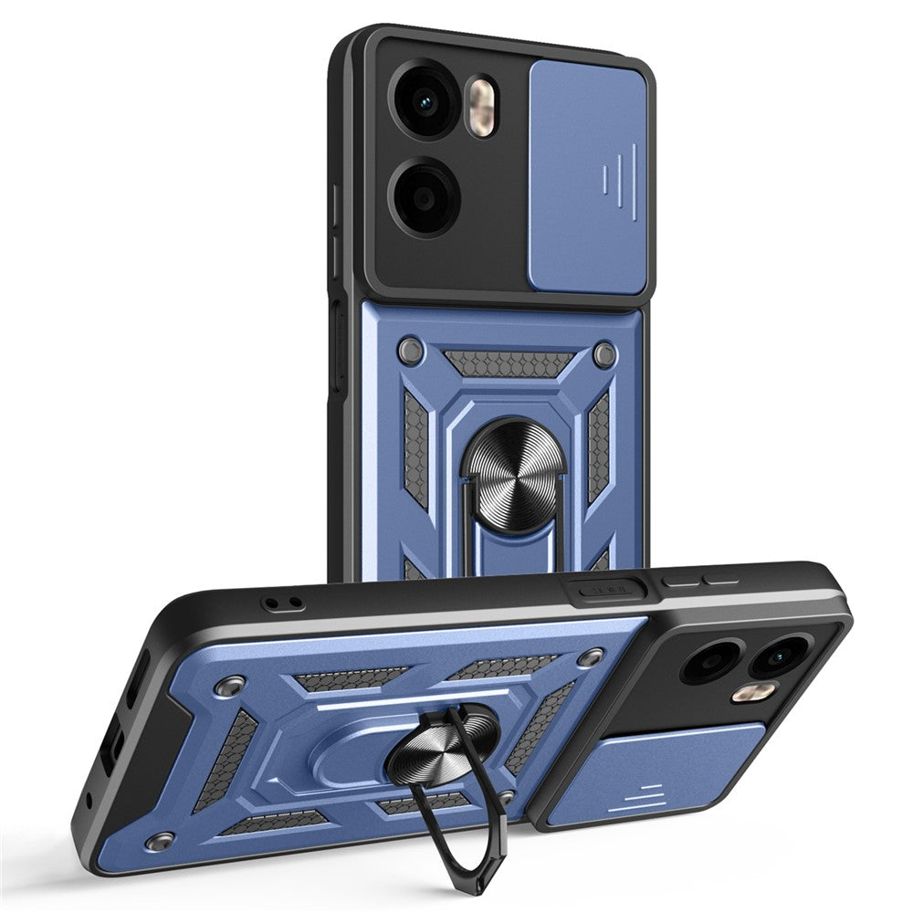 For Motorola Moto G05 4G Case with Slide Camera Lid PC + TPU Kickstand Phone Cover