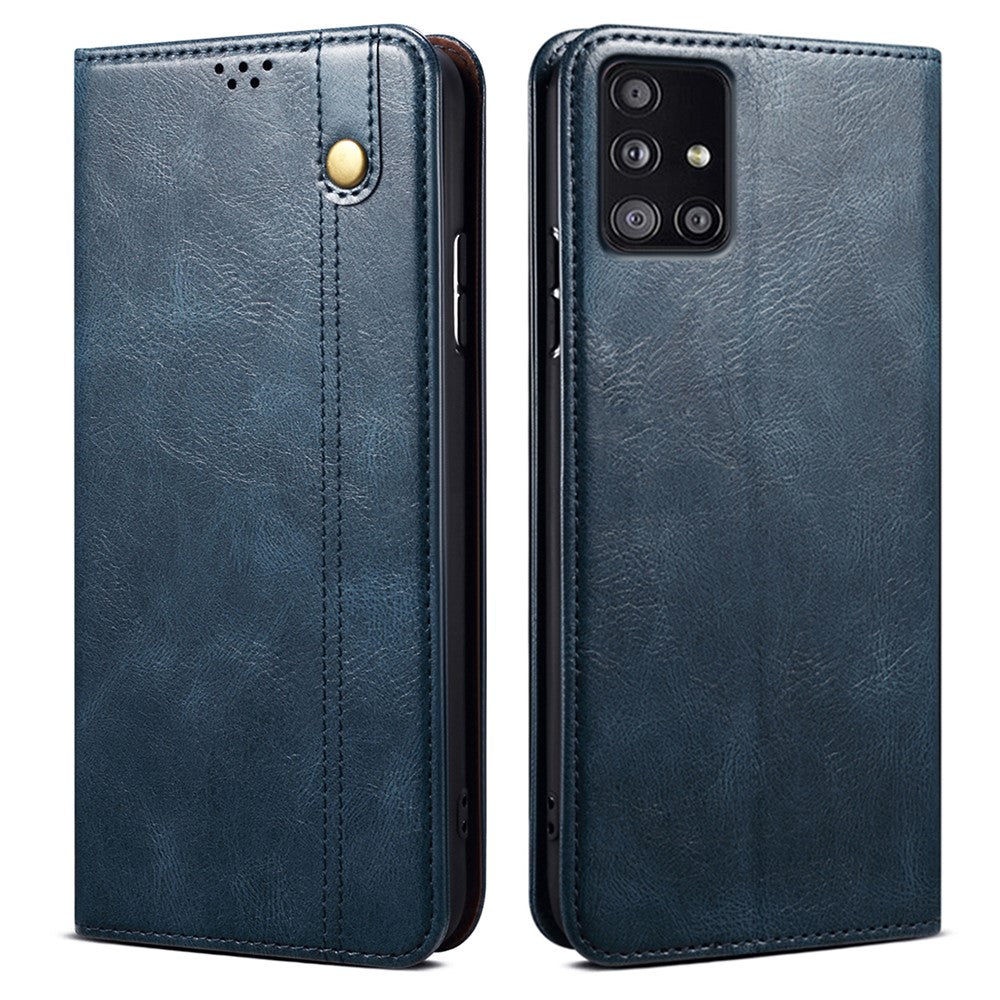 Samsung Galaxy A51 5G-skal Crazy Horse Texture Waxy Leather Plånboksfodral med stativ