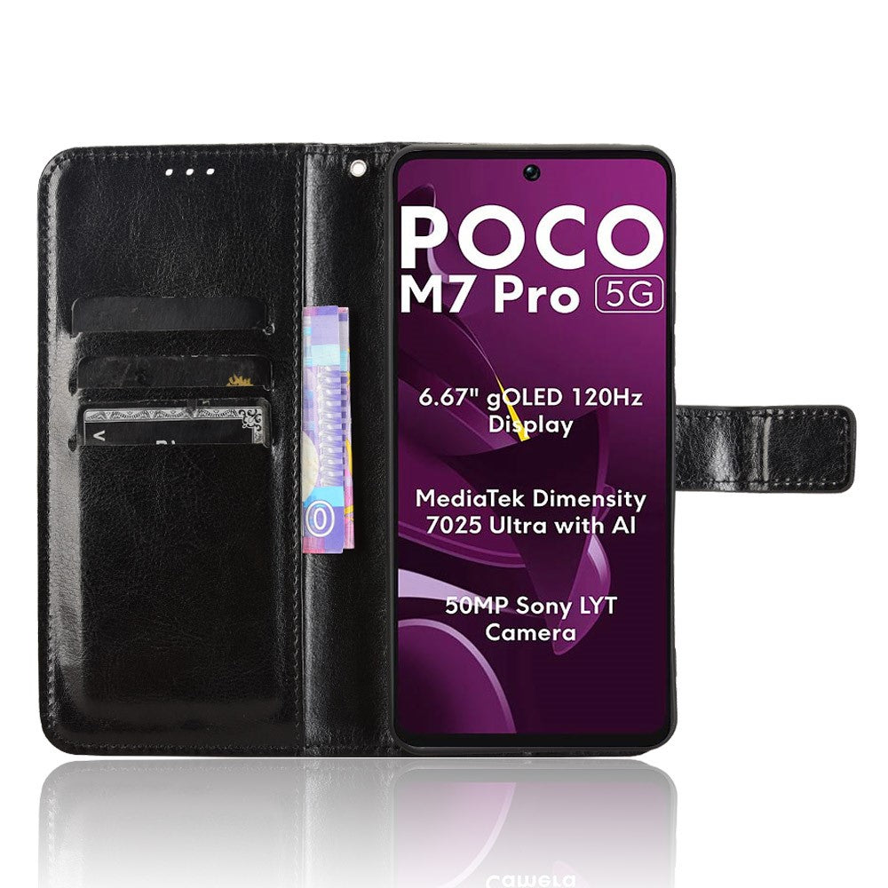For Xiaomi Poco M7 Pro 5G Case Crazy Horse Texture PU Leather Phone Wallet Cover