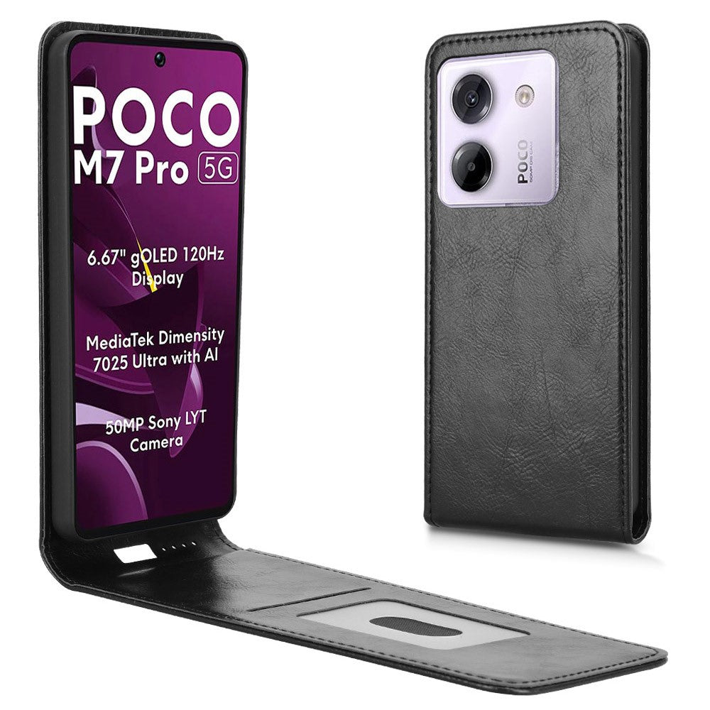 For Xiaomi Poco M7 Pro 5G / Redmi Note 14 5G Case with Card Slot Magnetic Vertical Flip Leather Phone Cover