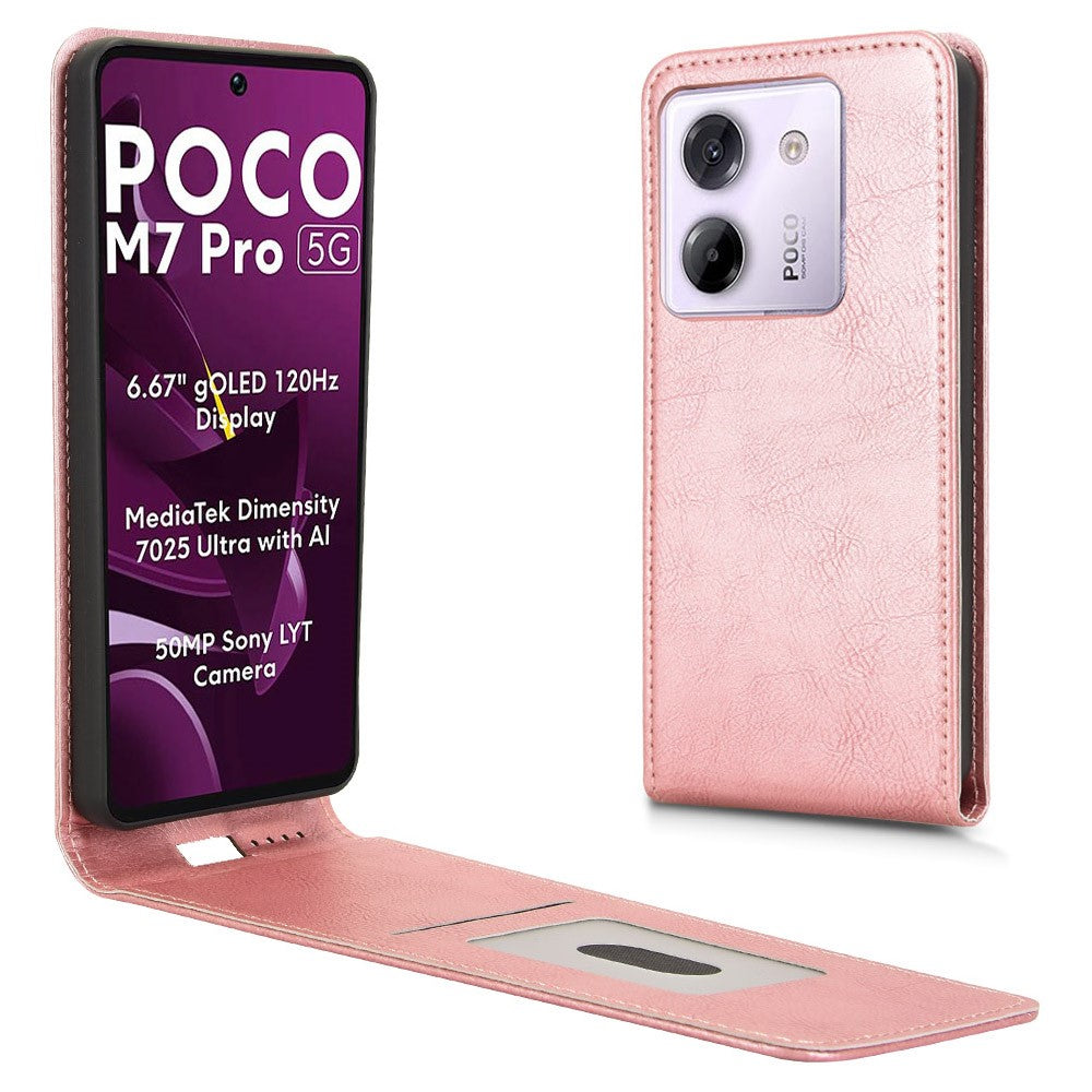 For Xiaomi Poco M7 Pro 5G / Redmi Note 14 5G Case with Card Slot Magnetic Vertical Flip Leather Phone Cover
