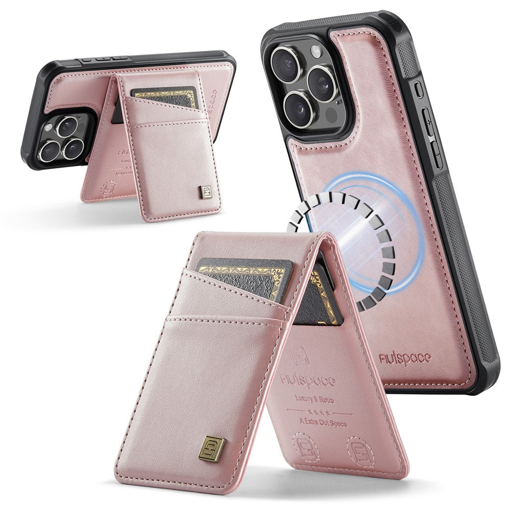 AUTSPACE For iPhone 16 Pro Max Case  A12 Leather Back Cover with Magnetic Detachable Card Bag Kickstand