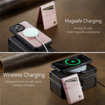 AUTSPACE For iPhone 16 Pro Max Case  A12 Leather Back Cover with Magnetic Detachable Card Bag Kickstand