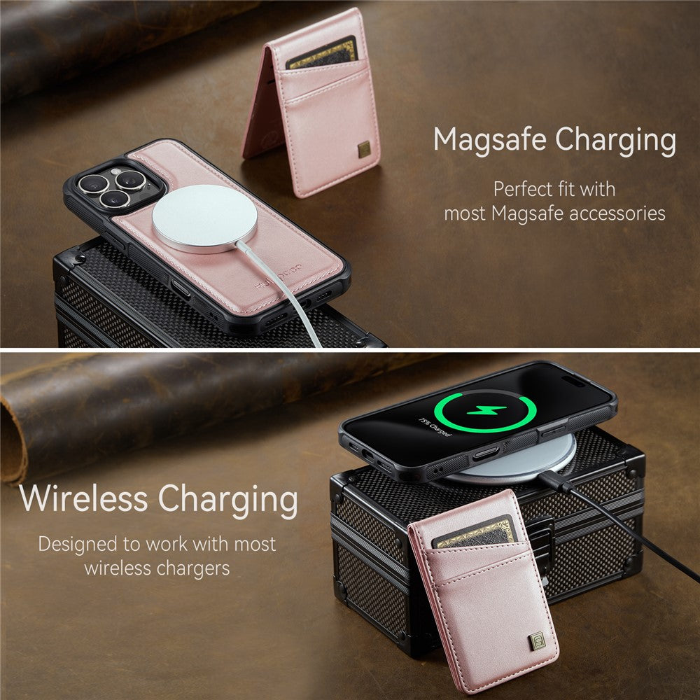 AUTSPACE For iPhone 16 Pro Max Case  A12 Leather Back Cover with Magnetic Detachable Card Bag Kickstand
