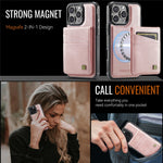 AUTSPACE For iPhone 16 Pro Max Case  A12 Leather Back Cover with Magnetic Detachable Card Bag Kickstand