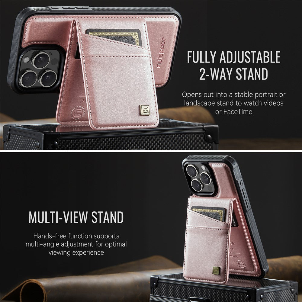 AUTSPACE For iPhone 16 Pro Max Case  A12 Leather Back Cover with Magnetic Detachable Card Bag Kickstand