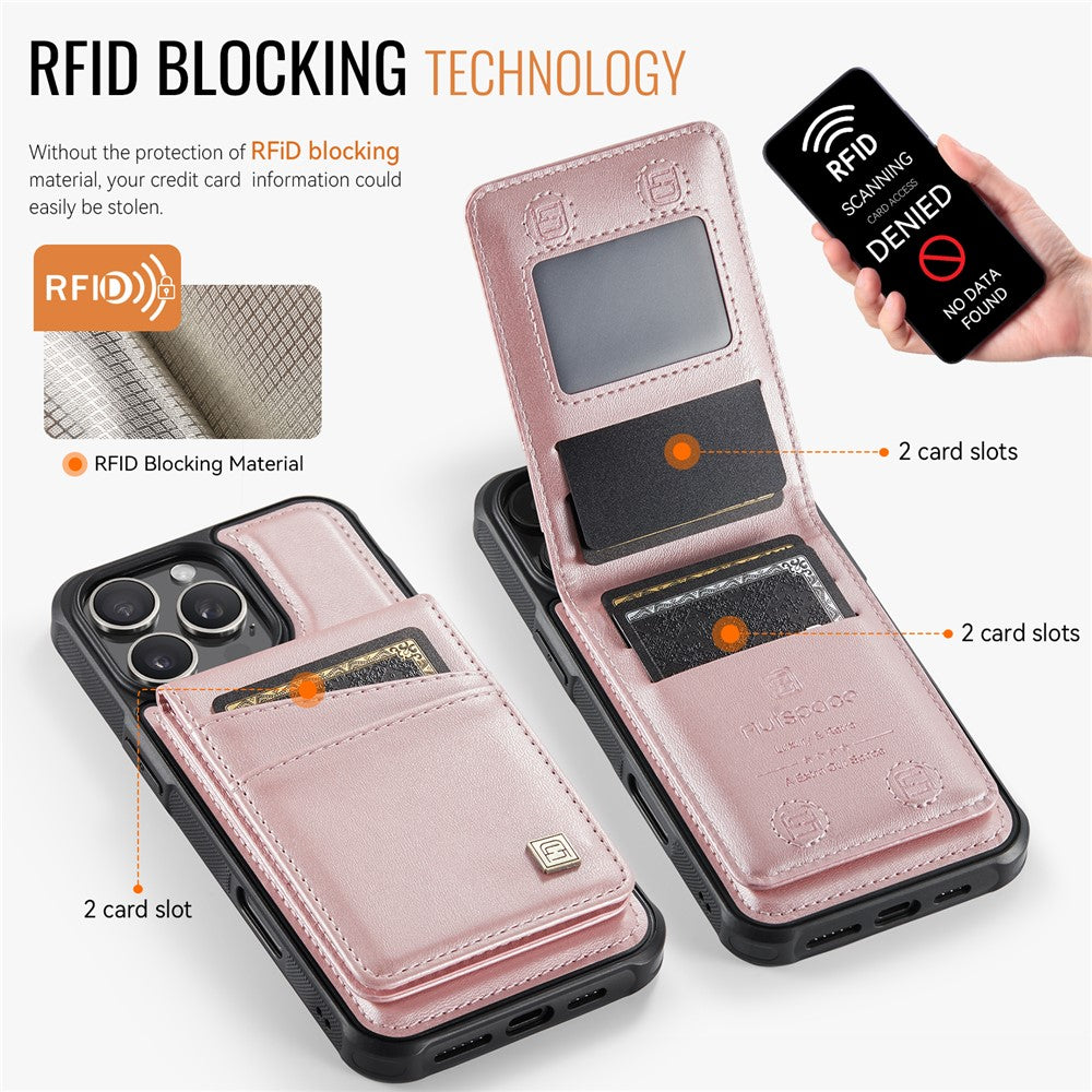 AUTSPACE For iPhone 16 Pro Max Case  A12 Leather Back Cover with Magnetic Detachable Card Bag Kickstand