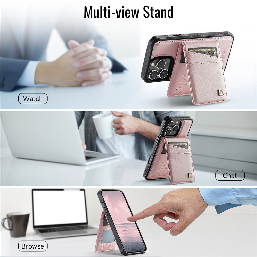 AUTSPACE For iPhone 16 Pro Max Case  A12 Leather Back Cover with Magnetic Detachable Card Bag Kickstand