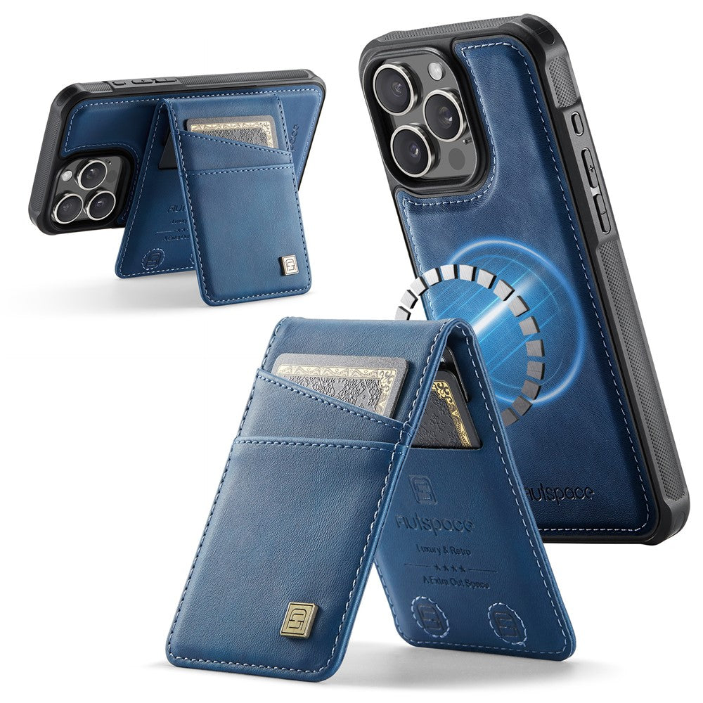 AUTSPACE For iPhone 16 Pro Max Case  A12 Leather Back Cover with Magnetic Detachable Card Bag Kickstand