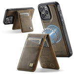 AUTSPACE For iPhone 16 Pro Max Case  A12 Leather Back Cover with Magnetic Detachable Card Bag Kickstand