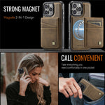 AUTSPACE For iPhone 16 Pro Case  A12 Leather Back Cover with Magnetic Detachable Card Bag Kickstand