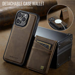 AUTSPACE For iPhone 16 Pro Case  A12 Leather Back Cover with Magnetic Detachable Card Bag Kickstand