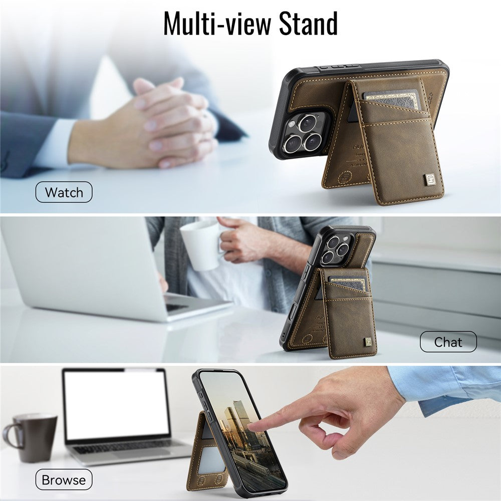 AUTSPACE For iPhone 16 Pro Case  A12 Leather Back Cover with Magnetic Detachable Card Bag Kickstand