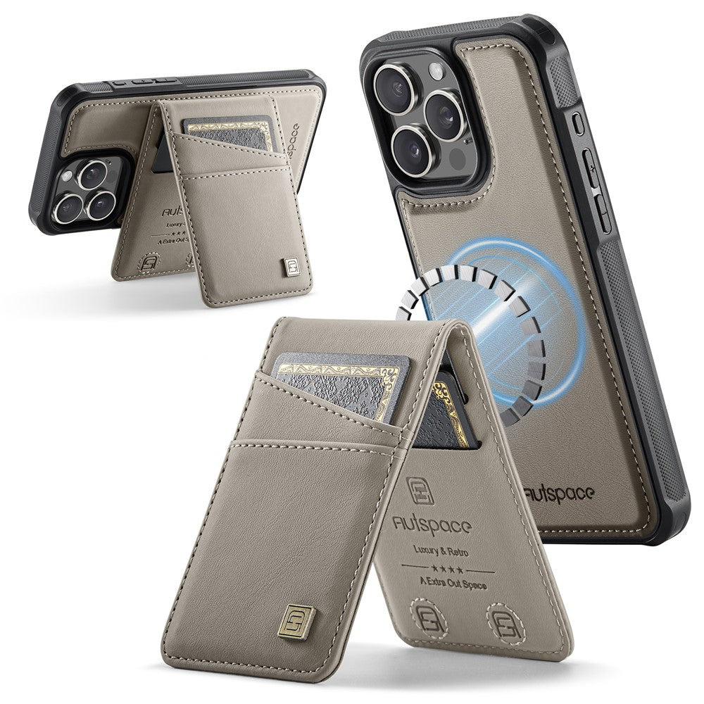 AUTSPACE For iPhone 16 Pro Case  A12 Leather Back Cover with Magnetic Detachable Card Bag Kickstand