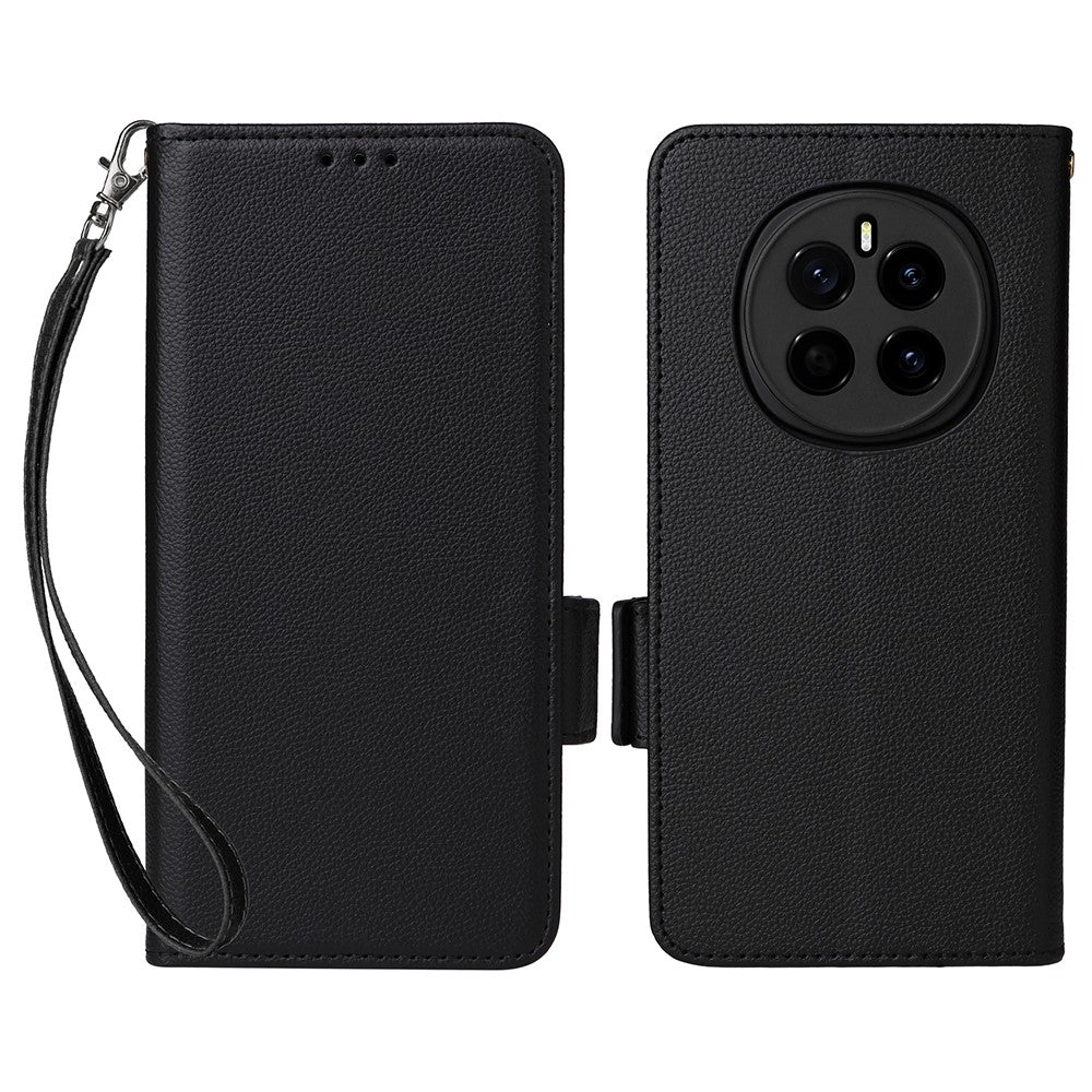 For Honor Magic7 5G Case with Wrist Strap Litchi Texture PU Leather Wallet Phone Cover