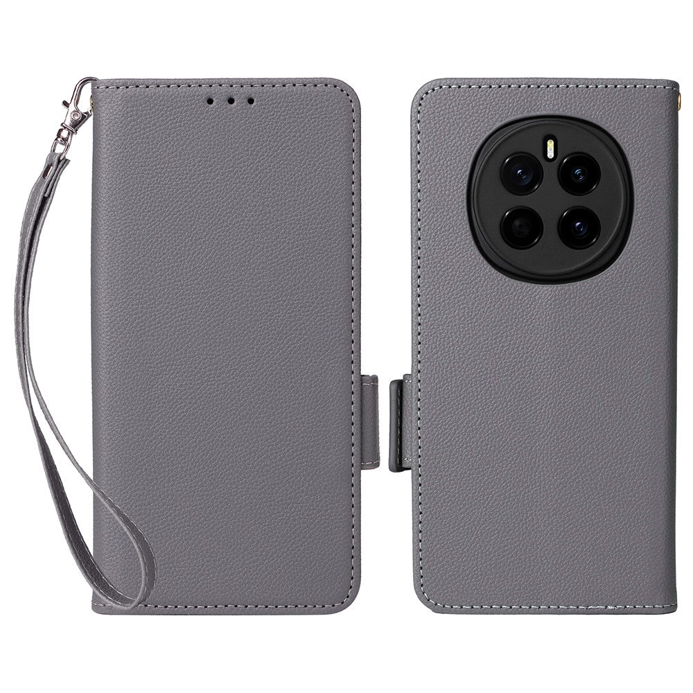 For Honor Magic7 5G Case with Wrist Strap Litchi Texture PU Leather Wallet Phone Cover