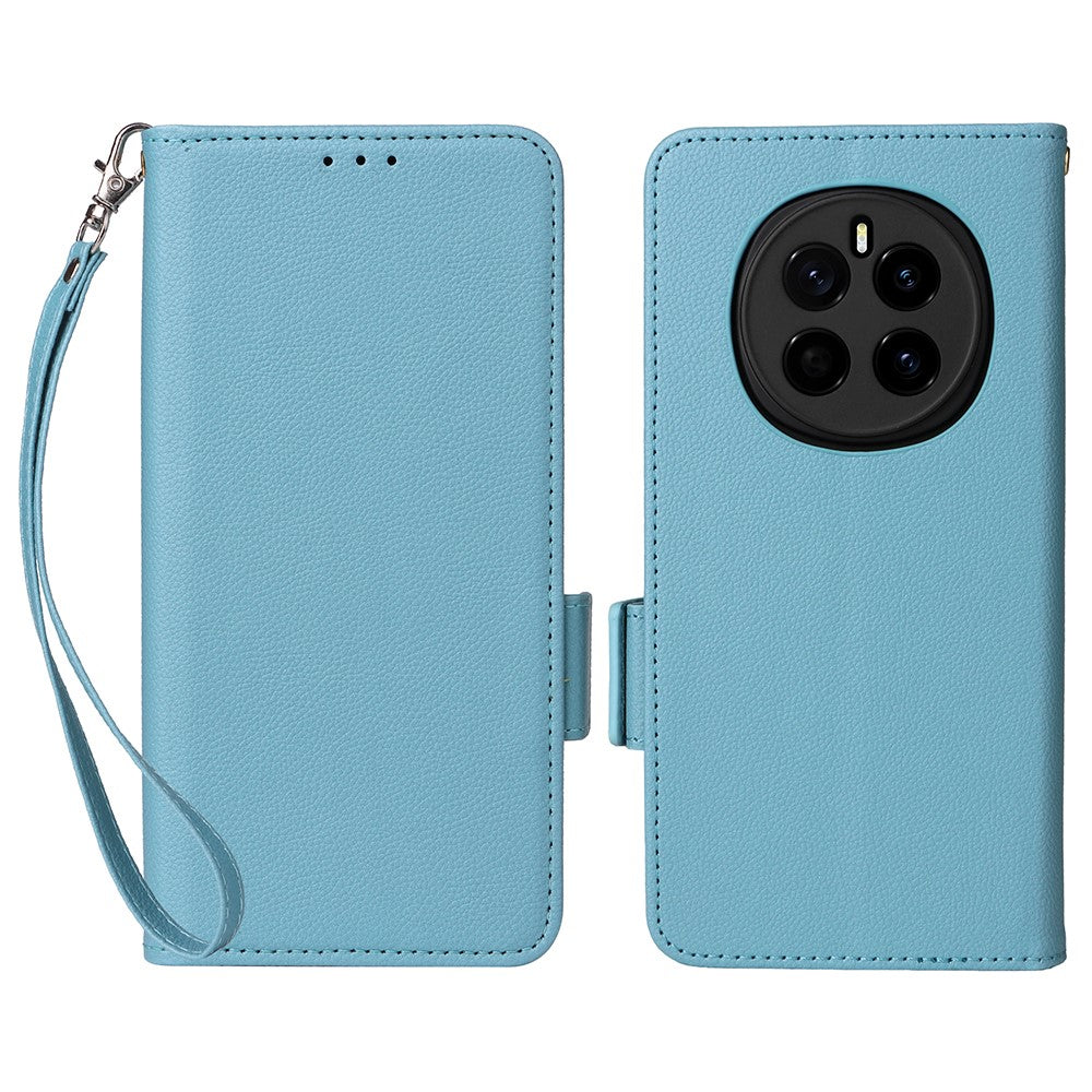 For Honor Magic7 5G Case with Wrist Strap Litchi Texture PU Leather Wallet Phone Cover