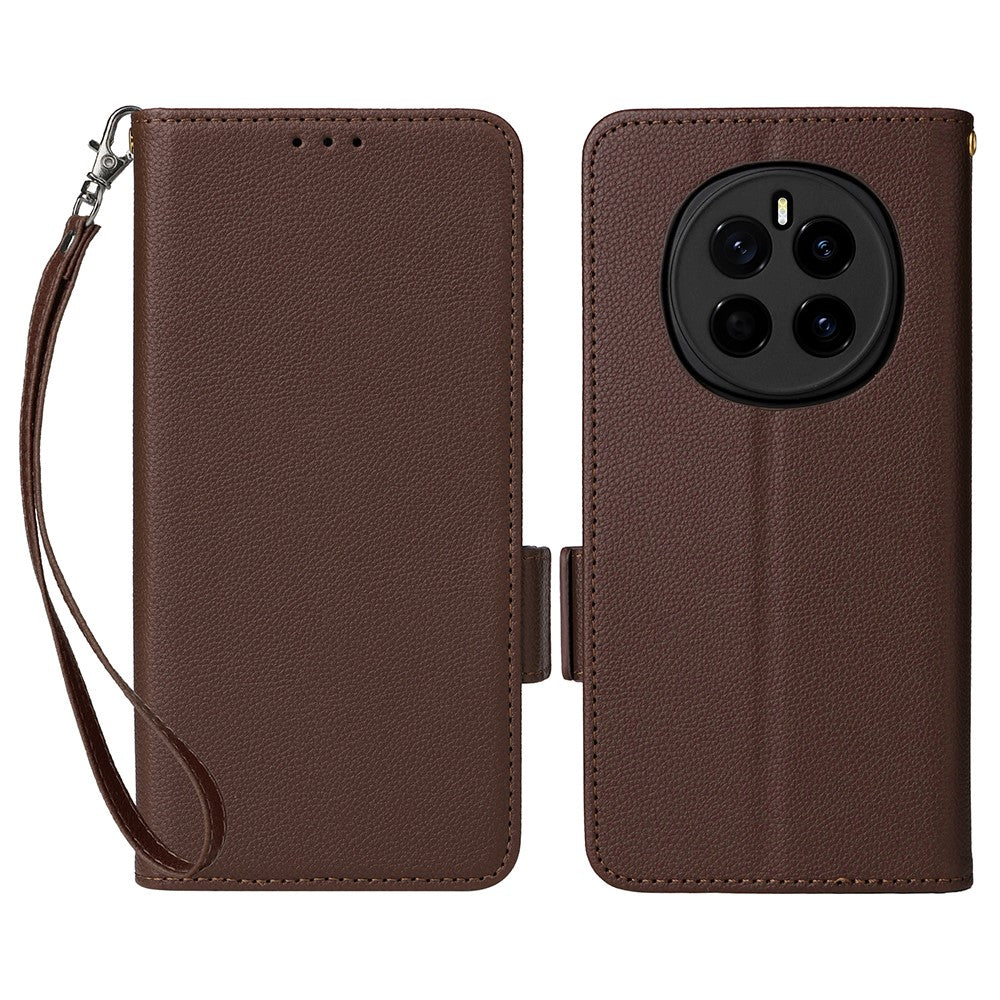 For Honor Magic7 5G Case with Wrist Strap Litchi Texture PU Leather Wallet Phone Cover