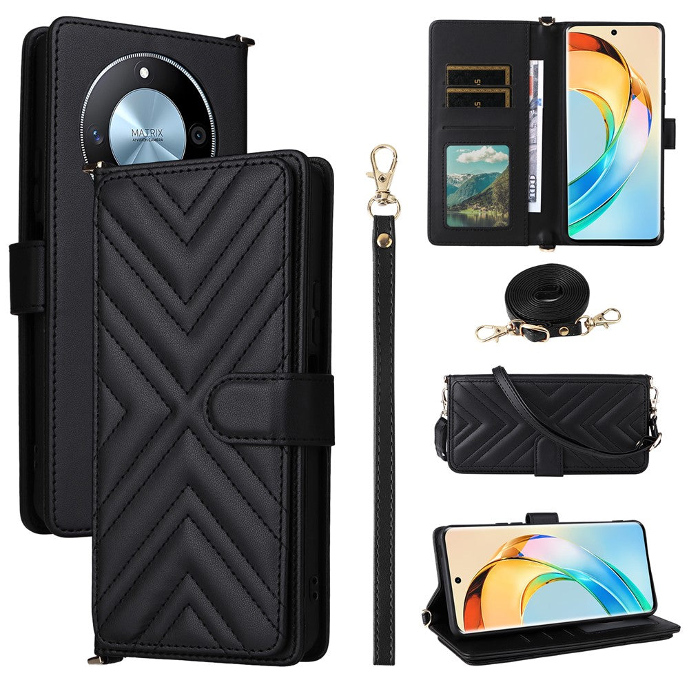 For Honor X9c Smart 5G / X60 5G Wallet Case with Shoulder / Wrist Strap Leather Phone Cover Stand