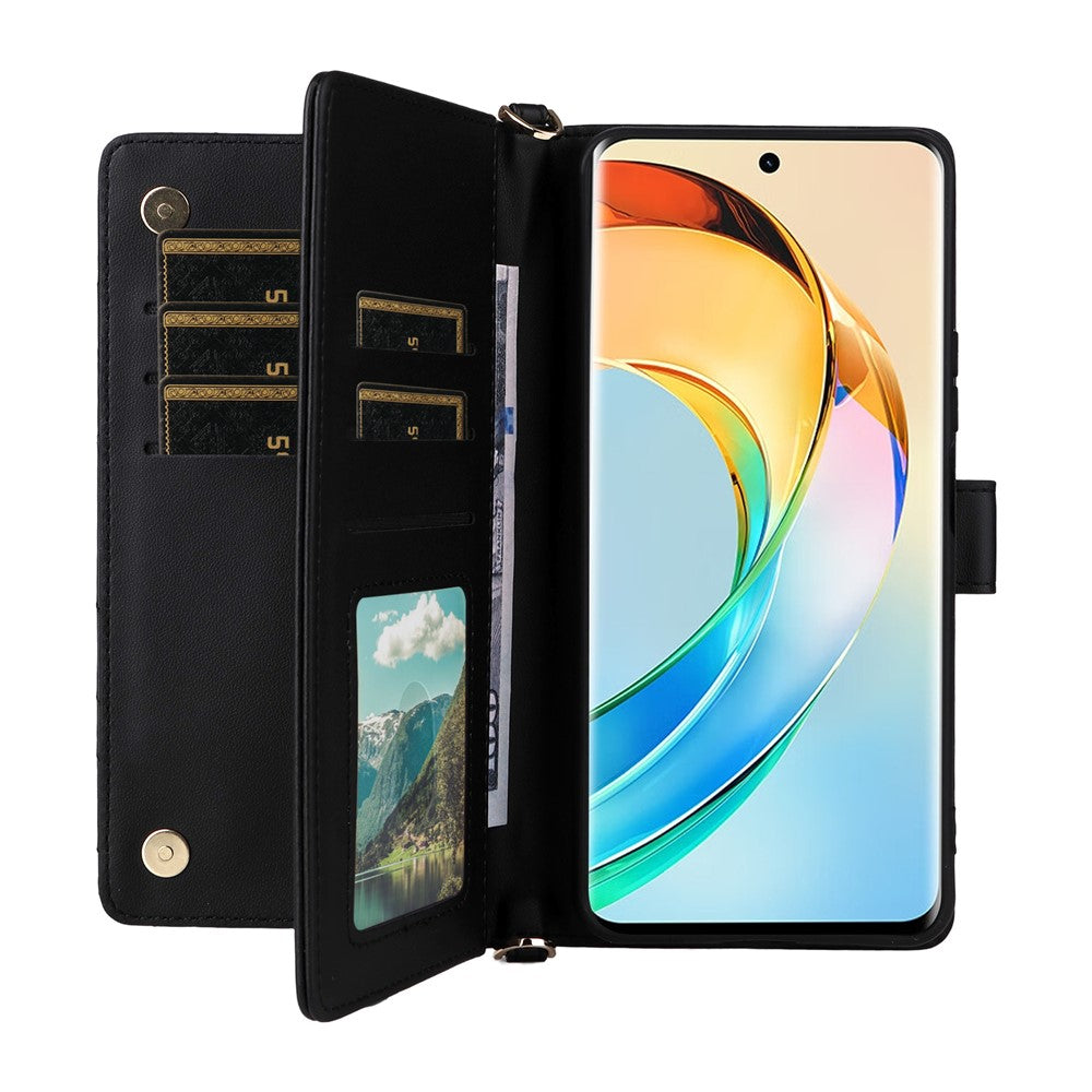 For Honor X9c Smart 5G / X60 5G Wallet Case with Shoulder / Wrist Strap Leather Phone Cover Stand