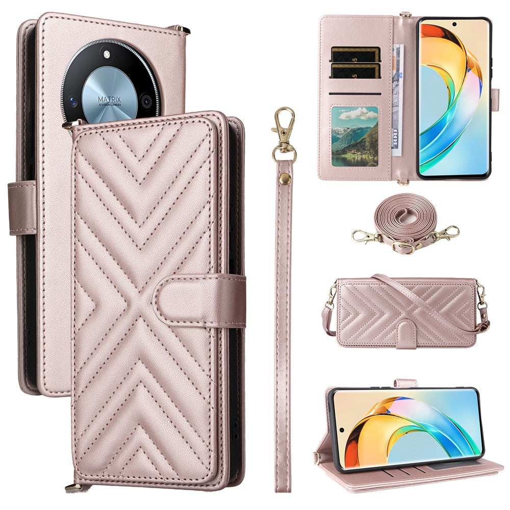 For Honor X9c Smart 5G / X60 5G Wallet Case with Shoulder / Wrist Strap Leather Phone Cover Stand