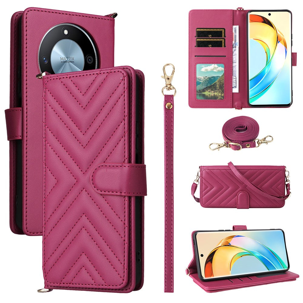 For Honor X9c Smart 5G / X60 5G Wallet Case with Shoulder / Wrist Strap Leather Phone Cover Stand