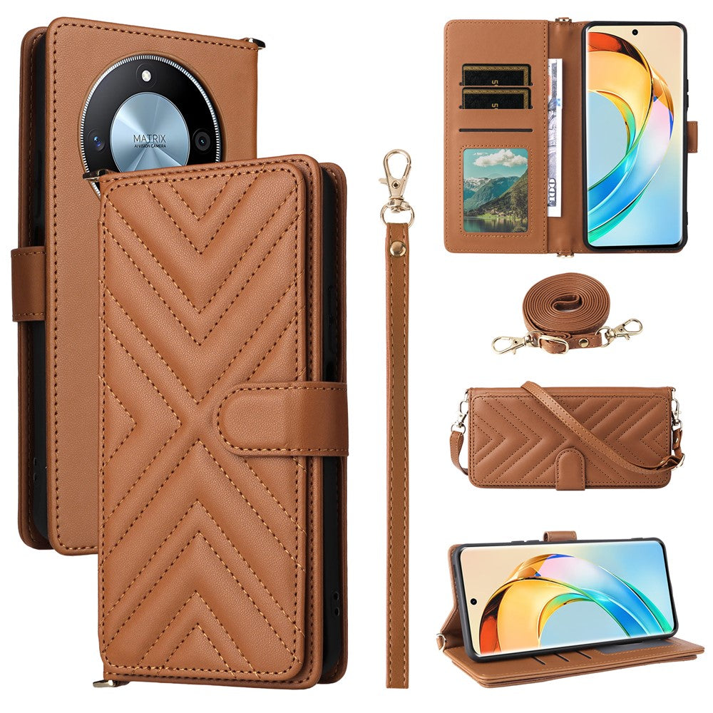 For Honor X9c Smart 5G / X60 5G Wallet Case with Shoulder / Wrist Strap Leather Phone Cover Stand