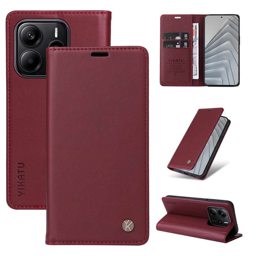 YIKATU For Xiaomi Redmi Note 14 4G (163.25mm) Phone Cases  Magnetic Closure PU Leather Mobile Cover