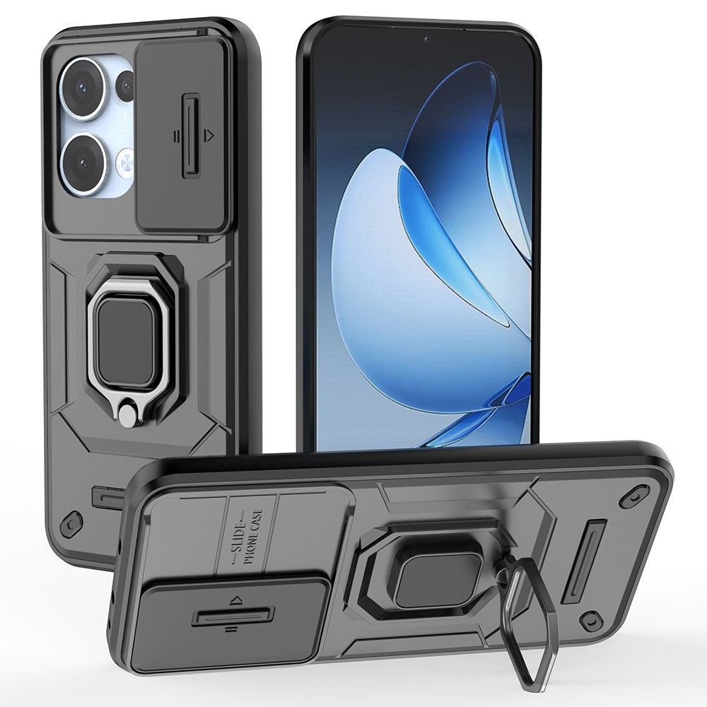 For Oppo Reno13 5G (Global) Case PC + TPU Kickstand Phone Protector with Lens Cover