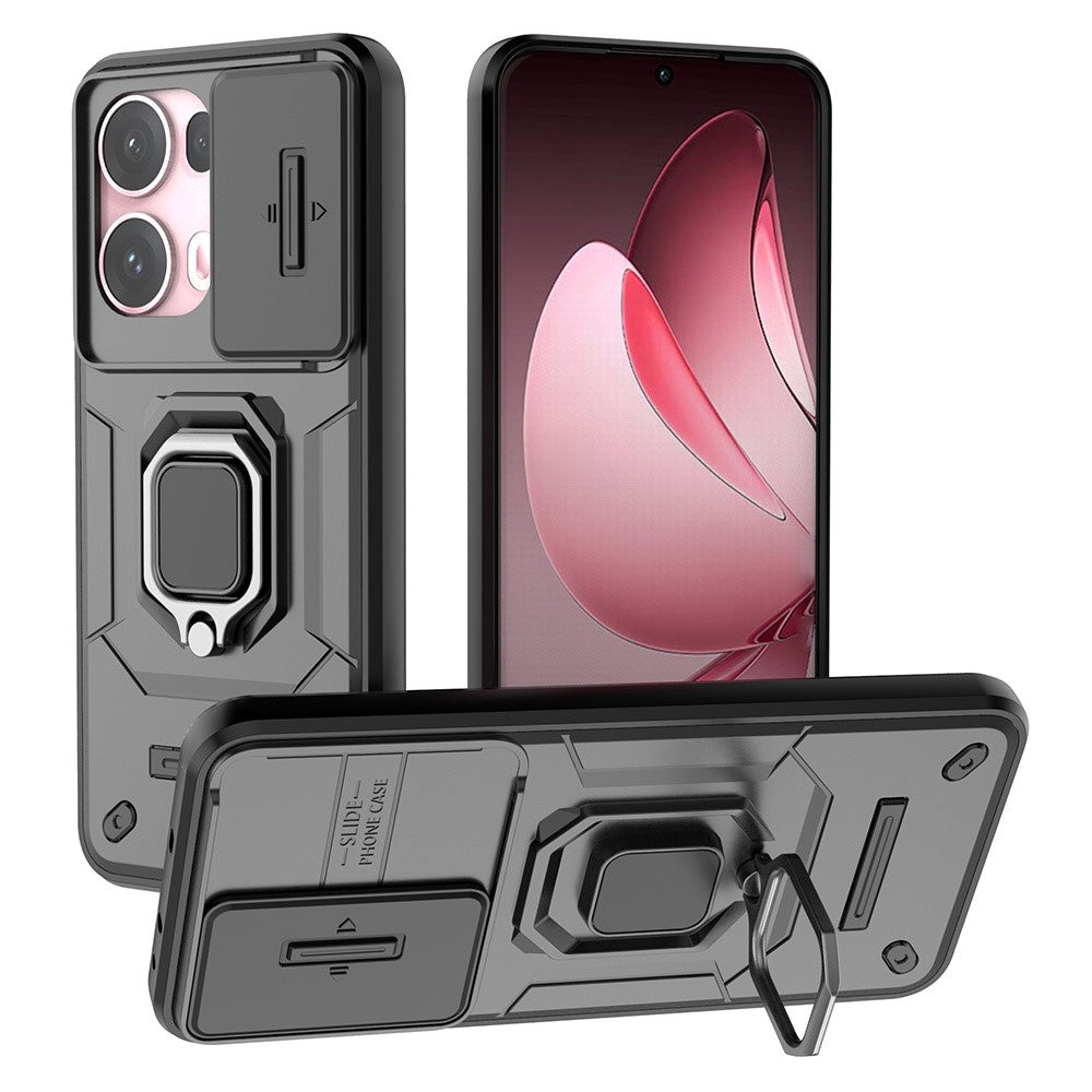For Oppo Reno13 Pro 5G Case PC + TPU Kickstand Phone Protector with Lens Cover