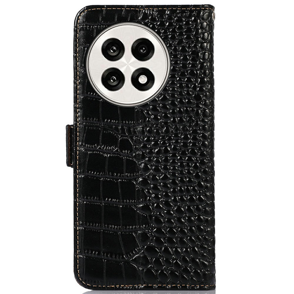 Genuine Cow Leather Phone Case for OnePlus Ace 5 Pro 5G / Ace 5 5G / 13R 5G Crocodile Texture Phone Wallet Cover