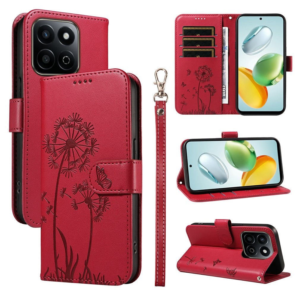Leather Case for Honor Play 60 Plus 5G / 200 Smart 5G / Play 9T / X7c 4G Wallet Phone Cover Dandelion Imprint