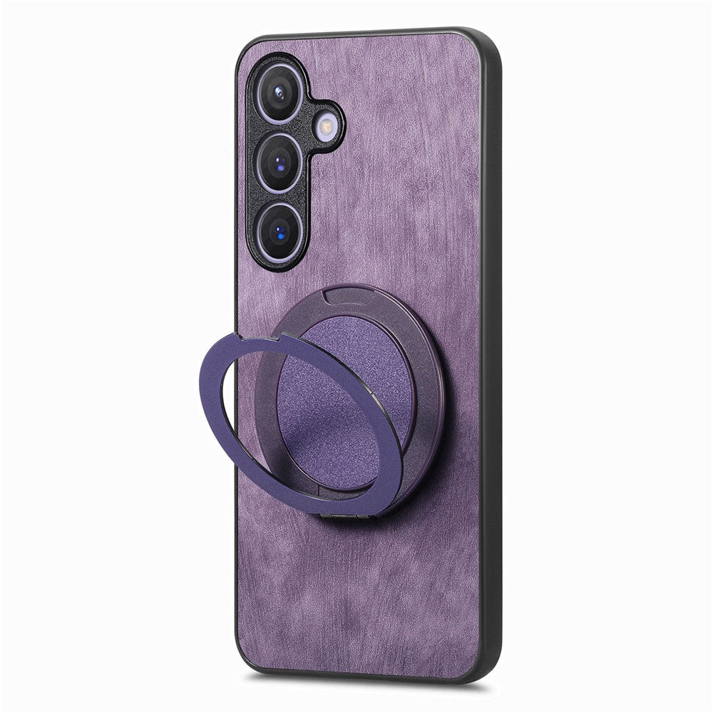 For Samsung Galaxy S24 / Galaxy S25 Phone Case with Rotating Kickstand Stress Relief Retro Leather Back Cover