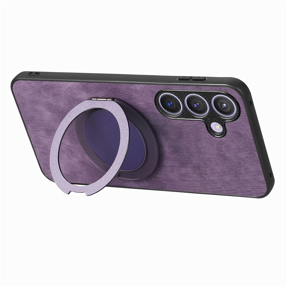 For Samsung Galaxy S24 / Galaxy S25 Phone Case with Rotating Kickstand Stress Relief Retro Leather Back Cover