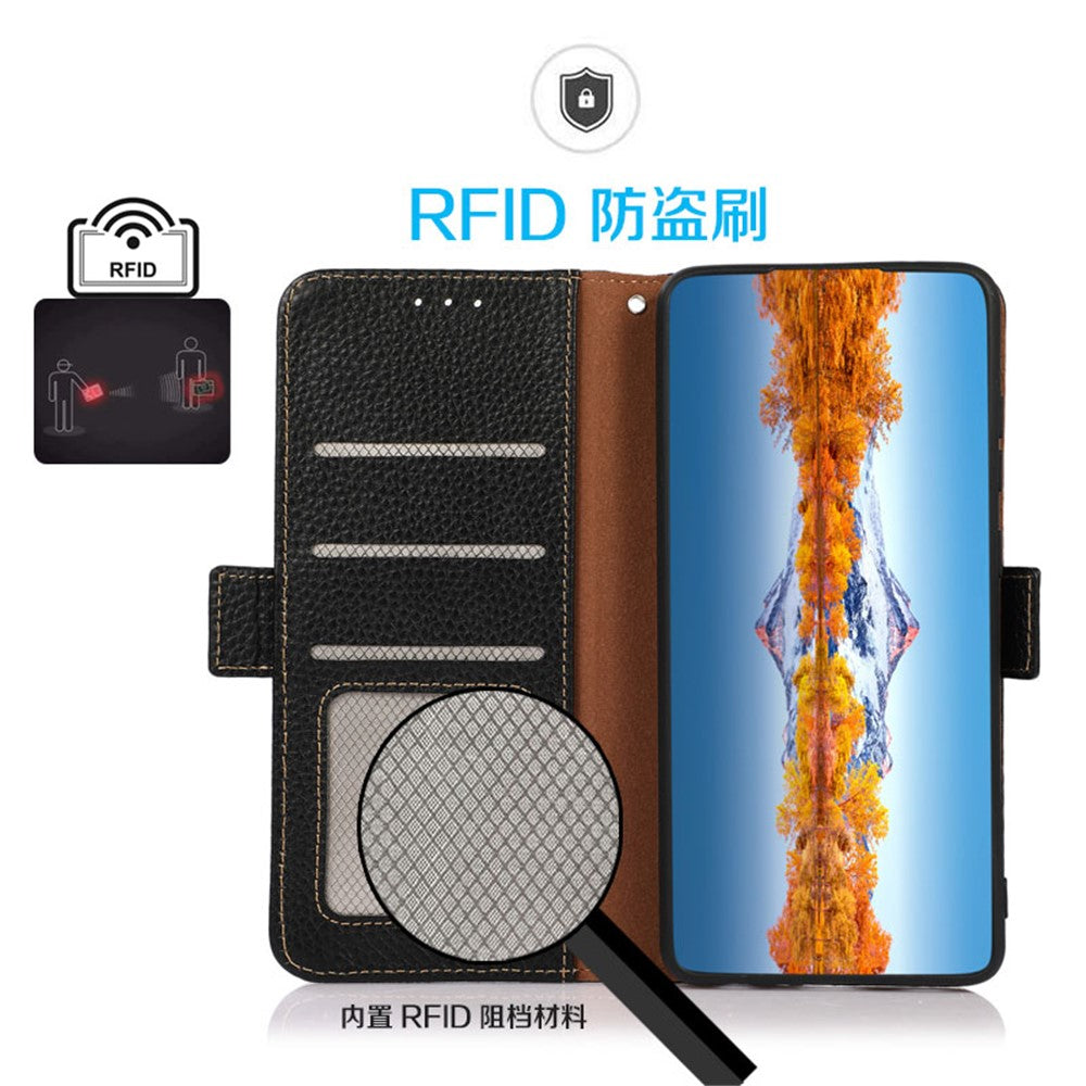 KHAZNEH Phone Case for Xiaomi Redmi Note 14 Pro 5G / Poco X7 5G Genuine Cow Leather Cover RFID Blocking