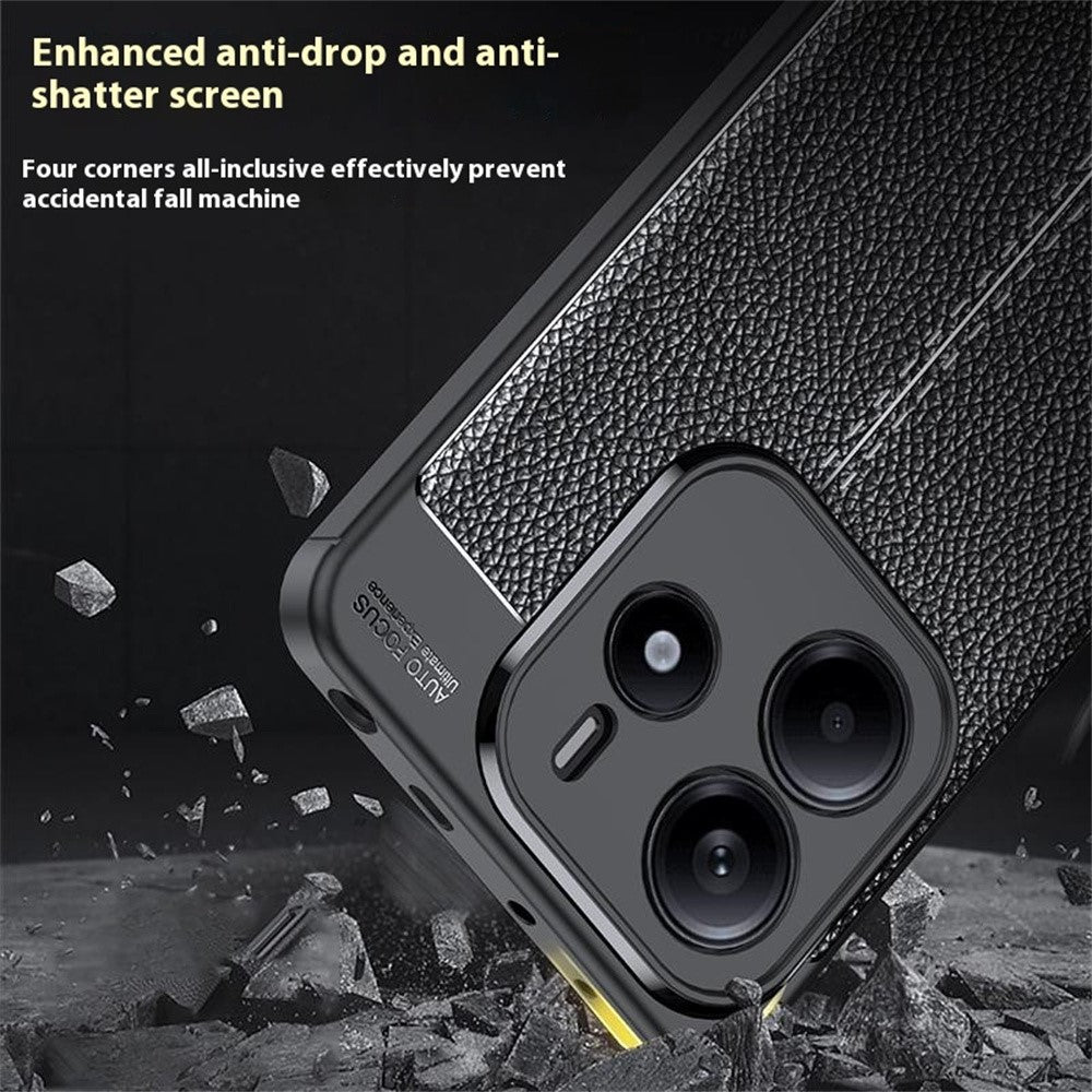 For Xiaomi Redmi Note 14 4G (163.25mm) Case Litchi Texture TPU Flexible Phone Cover, Black
