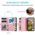 For Xiaomi Redmi Note 14 4G (163.25mm) Case Zipper PU Leather Phone Cover with 9 Card Holder
