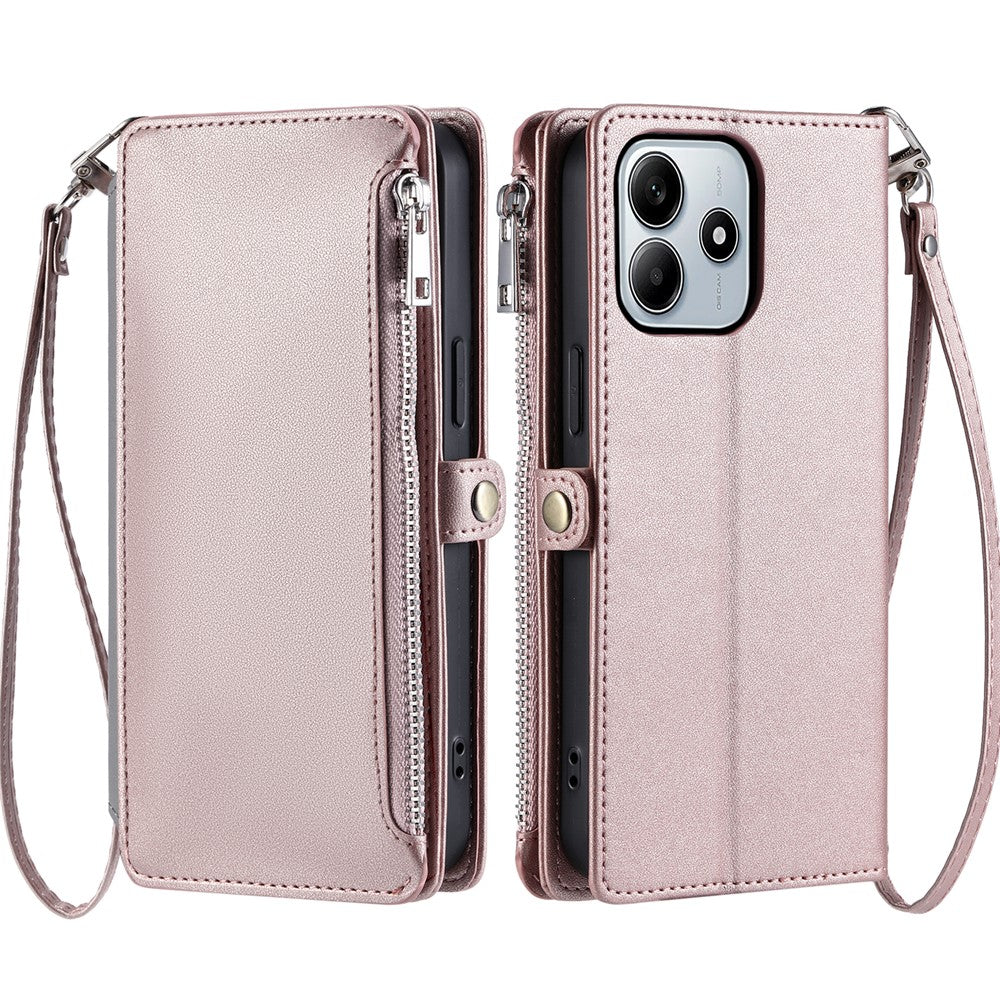 For Xiaomi Redmi Note 14 4G (163.25mm) Leather Case TPU+PU Wallet Phone Cover with Strap