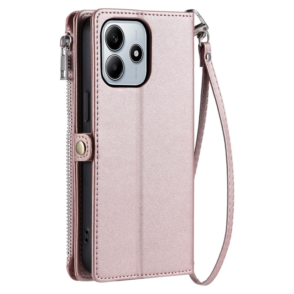 For Xiaomi Redmi Note 14 4G (163.25mm) Leather Case TPU+PU Wallet Phone Cover with Strap