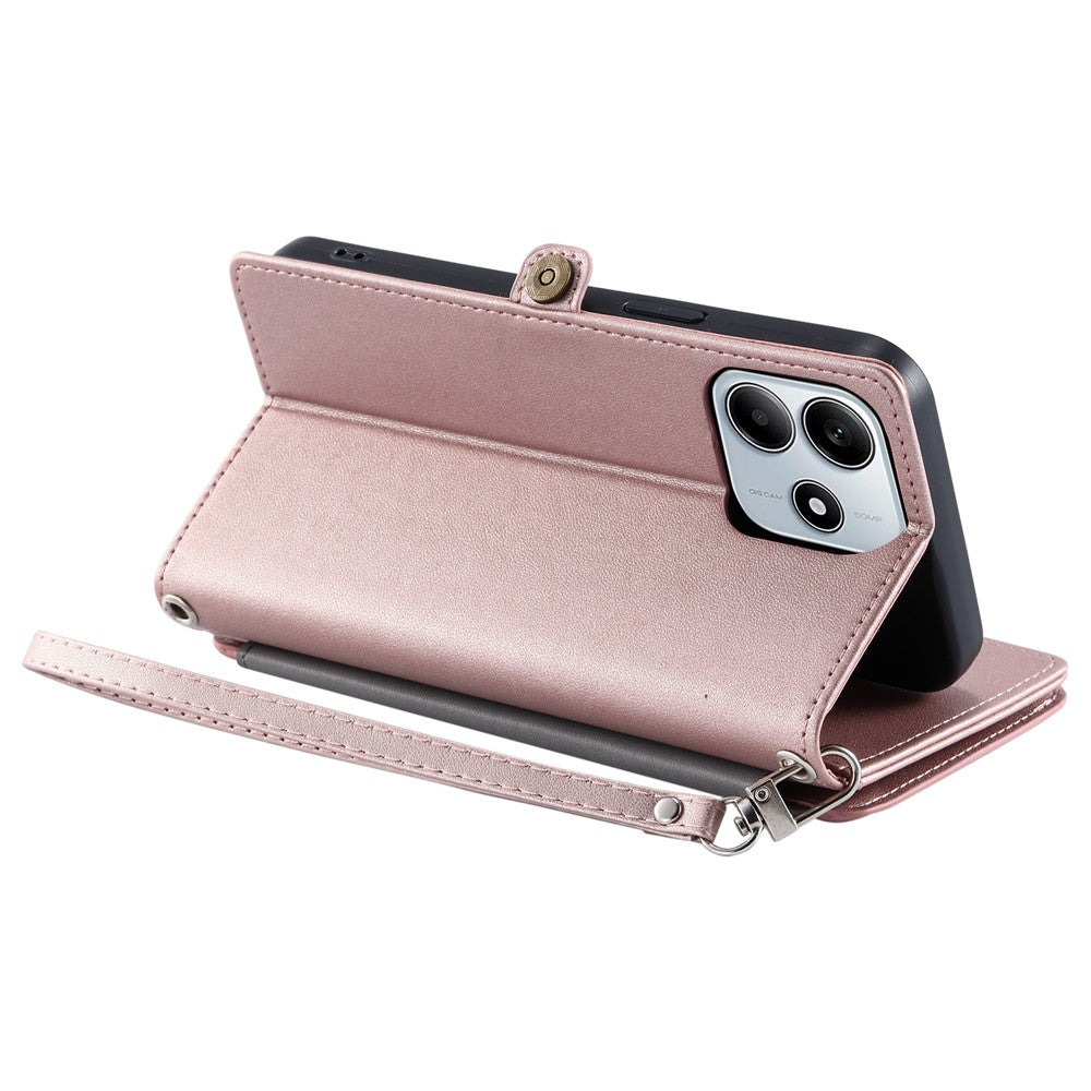 For Xiaomi Redmi Note 14 4G (163.25mm) Leather Case TPU+PU Wallet Phone Cover with Strap