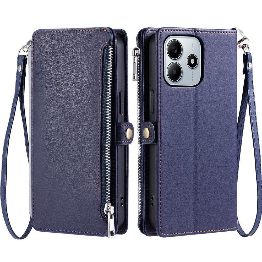 For Xiaomi Redmi Note 14 4G (163.25mm) Leather Case TPU+PU Wallet Phone Cover with Strap