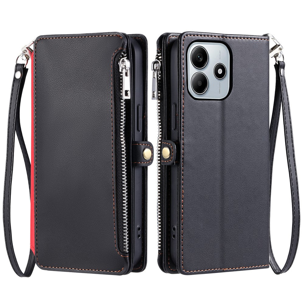 For Xiaomi Redmi Note 14 4G (163.25mm) Leather Case TPU+PU Wallet Phone Cover with Strap