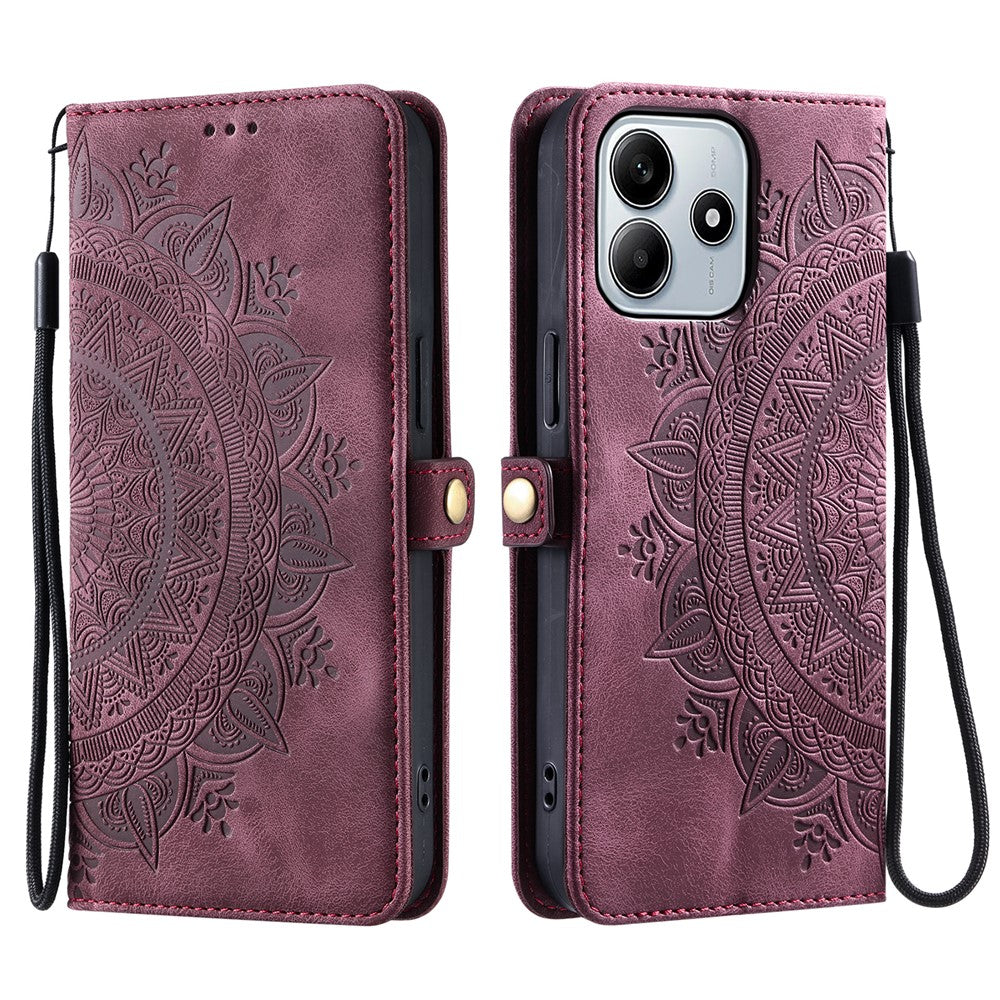 For Xiaomi Redmi Note 14 4G (163.25mm) Wallet Case Leather Phone Cover Skin Feel Totem Imprinted