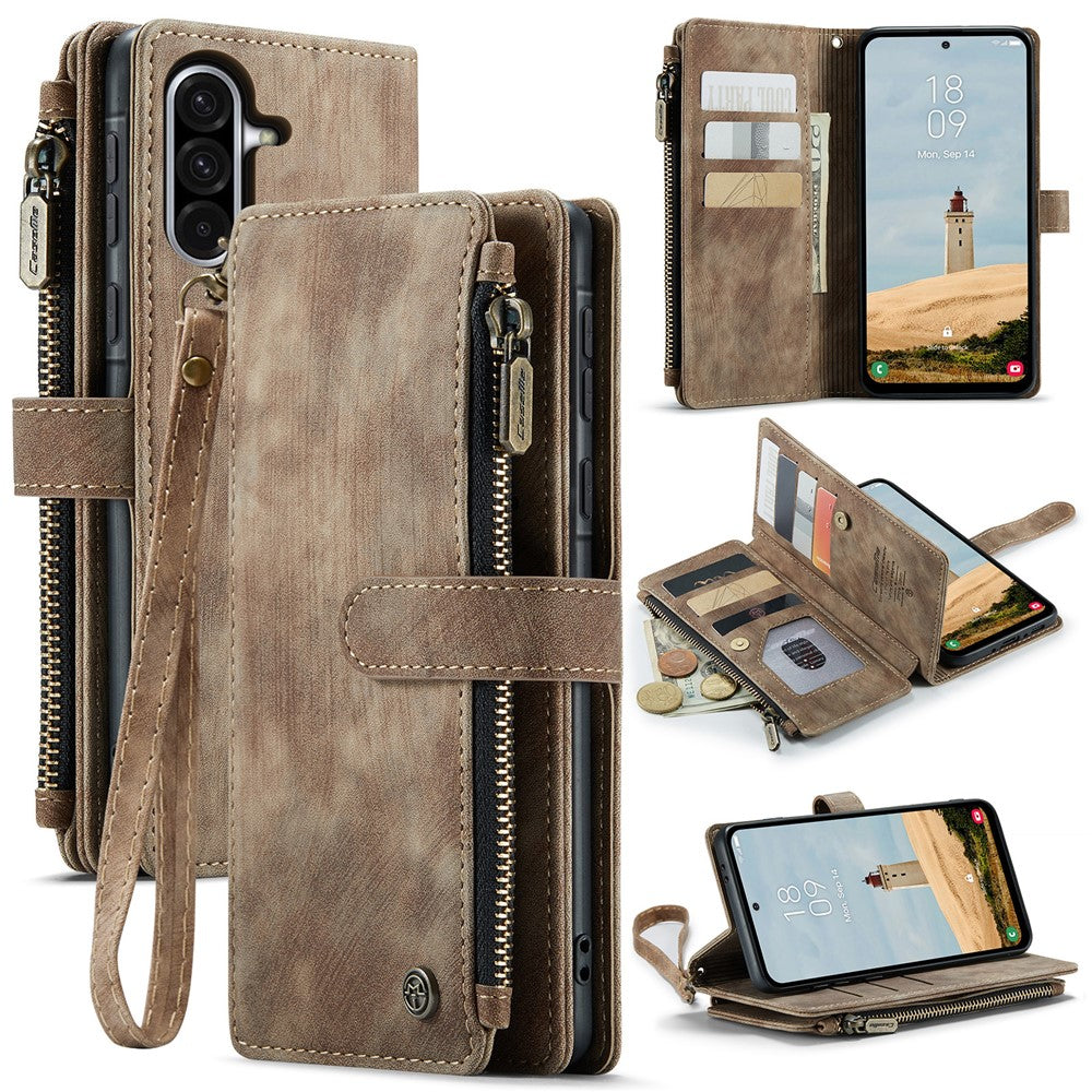 CASEME For Samsung Galaxy A56 5G Phone Cases with Strap C30 Zipper Multiple Card Holder PU Leather Cover