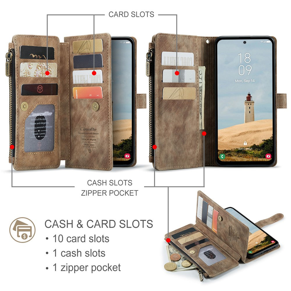 CASEME For Samsung Galaxy A56 5G Phone Cases with Strap C30 Zipper Multiple Card Holder PU Leather Cover