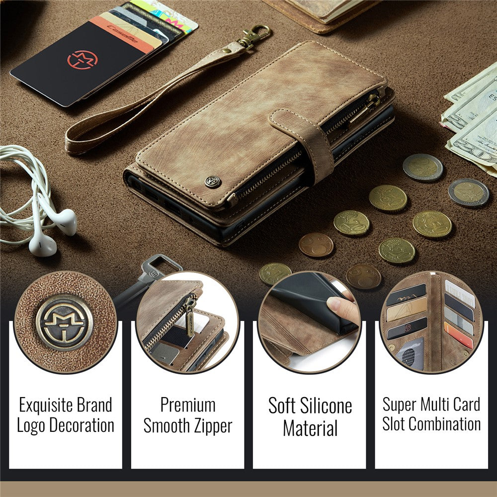 CASEME For Samsung Galaxy A56 5G Phone Cases with Strap C30 Zipper Multiple Card Holder PU Leather Cover