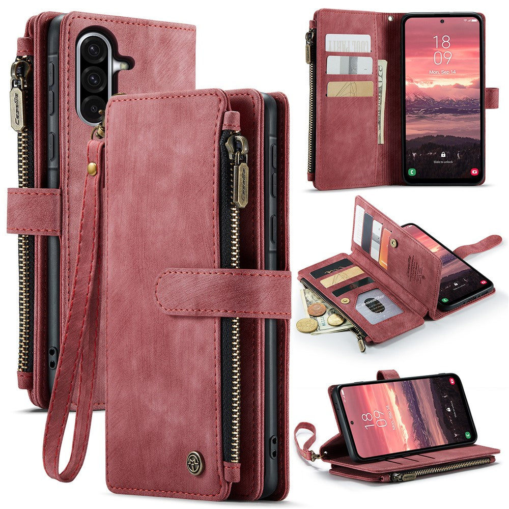 CASEME For Samsung Galaxy A56 5G Phone Cases with Strap C30 Zipper Multiple Card Holder PU Leather Cover