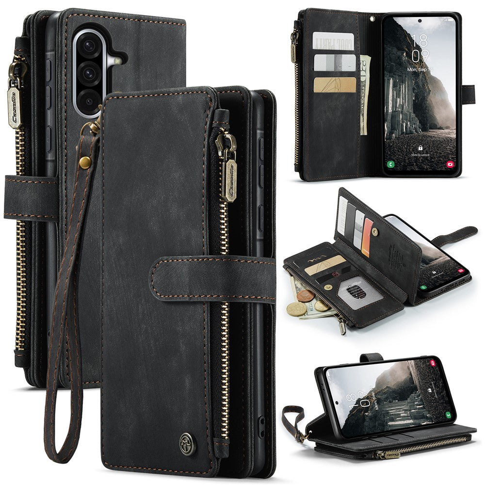 CASEME For Samsung Galaxy A56 5G Phone Cases with Strap C30 Zipper Multiple Card Holder PU Leather Cover
